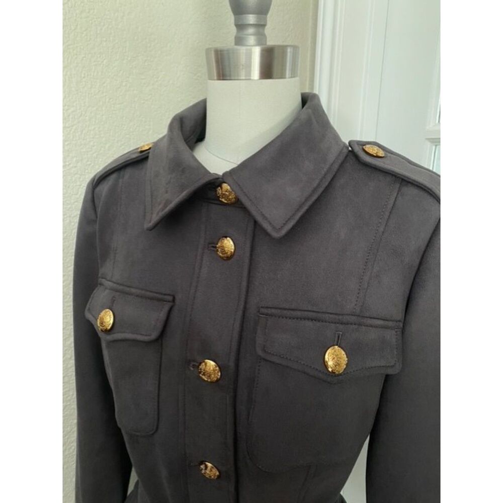 NWT $195 White House Black Market Grey Ultra Suede Belted Safari Jacket M - Picture 5 of 7